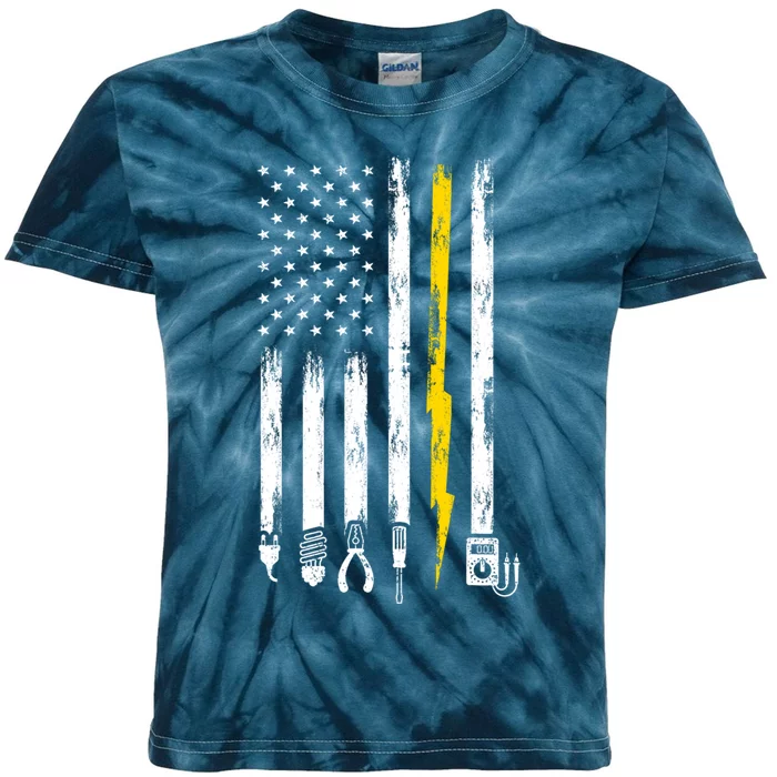 Electrician American Flag USA Kids Tie-Dye T-Shirt