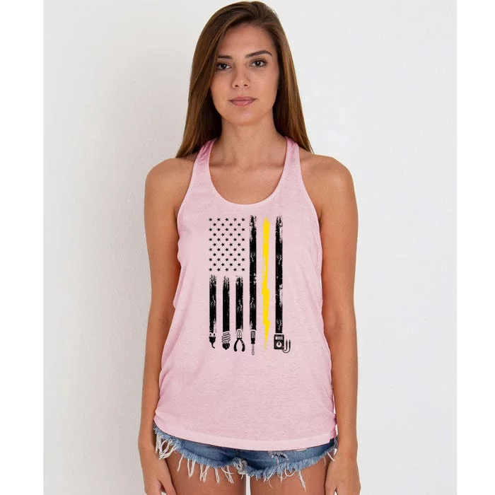 Electrician American Flag USA Women's Knotted Racerback Tank