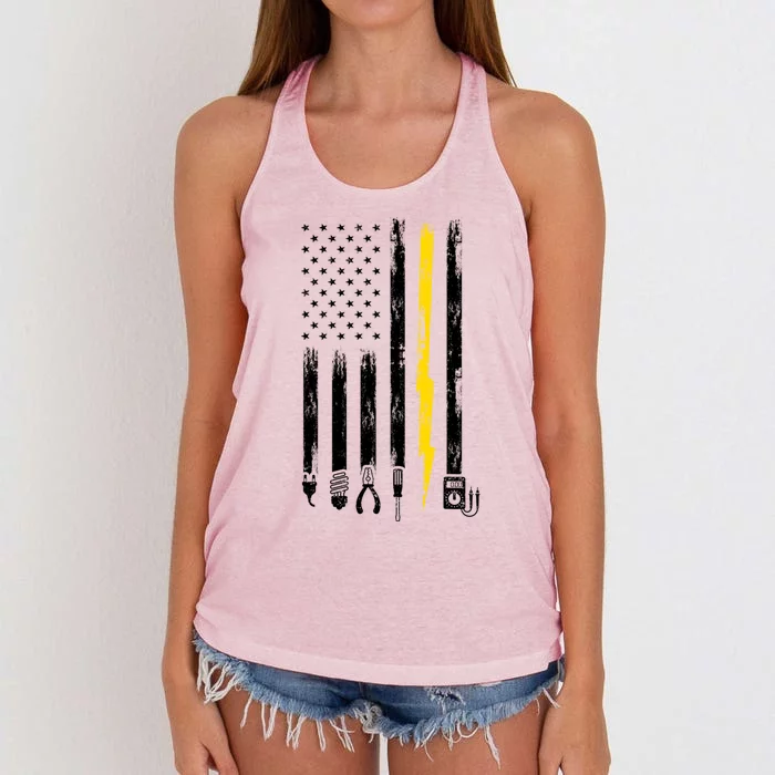 Electrician American Flag USA Women's Knotted Racerback Tank