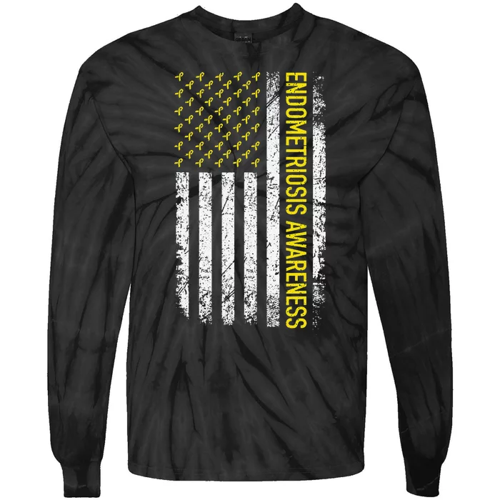 Endometriosis Awareness Flag Yellow Ribbon Endo Warrior Tie-Dye Long Sleeve Shirt