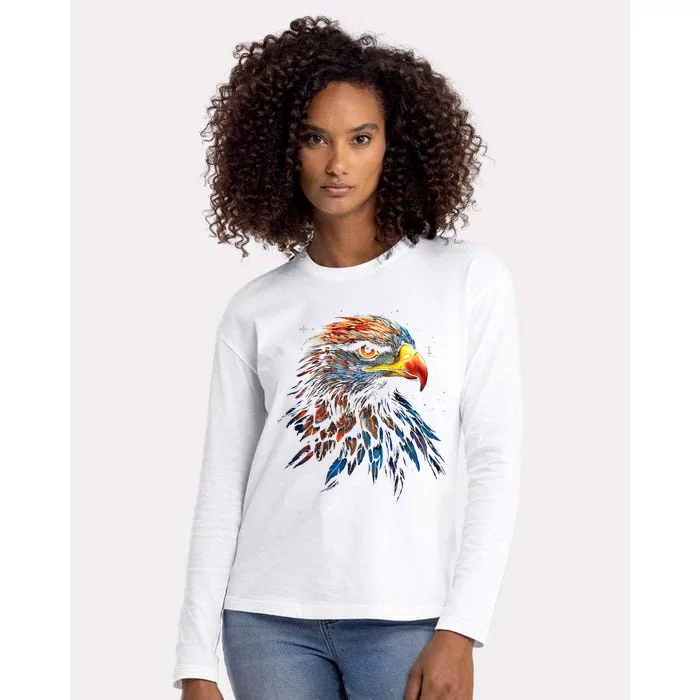 Eagle Art Fantasy Animal Colorful Graphic Bird Eagle Womens Cotton Relaxed Long Sleeve T-Shirt