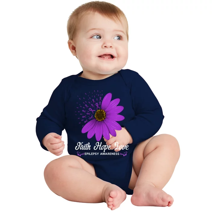 Epilepsy Awareness Faith Hope Love Purple Ribbon Pretty Tee Gift Baby Long Sleeve Bodysuit