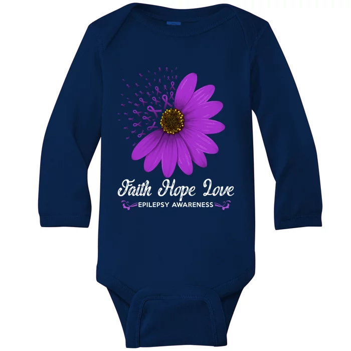 Epilepsy Awareness Faith Hope Love Purple Ribbon Pretty Tee Gift Baby Long Sleeve Bodysuit