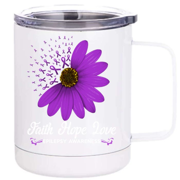 Epilepsy Awareness Faith Hope Love Purple Ribbon Pretty Tee Gift Front & Back 12oz Stainless Steel Tumbler Cup