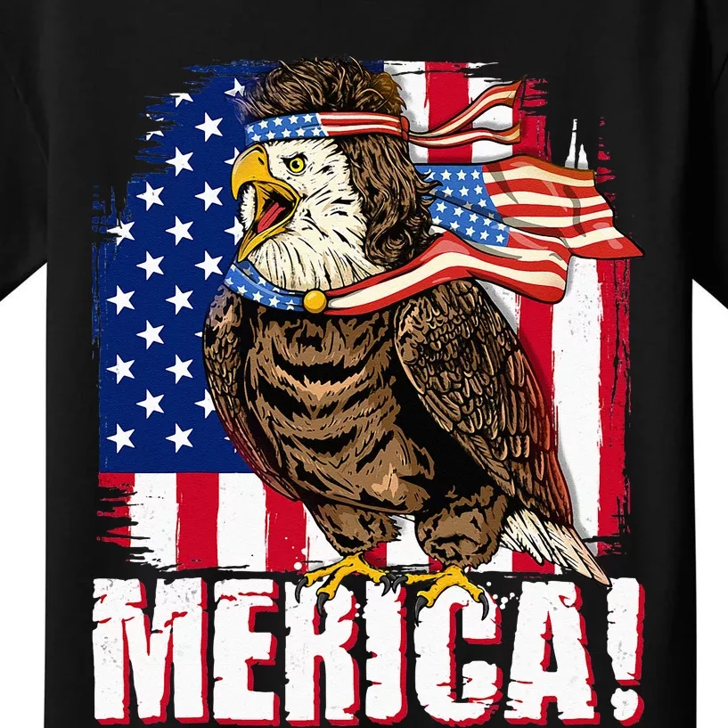 Eagle American Flag USA Flag Mullet Eagle 4th Of July Merica Kids T-Shirt