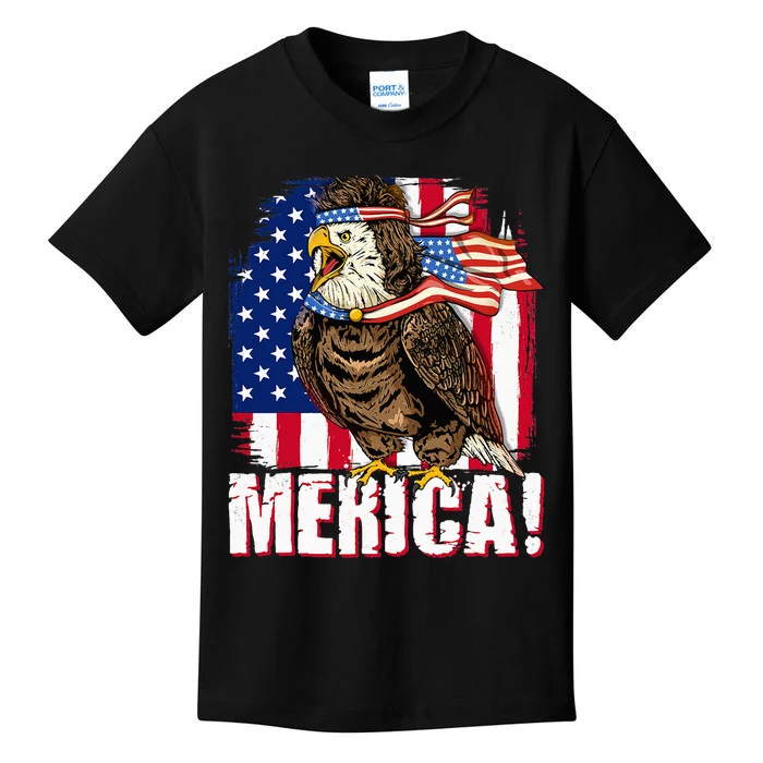 Eagle American Flag USA Flag Mullet Eagle 4th Of July Merica Kids T-Shirt