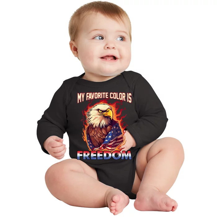 Eagle American Flag My Favorite Color Is Freedom Patriotic Baby Long Sleeve Bodysuit