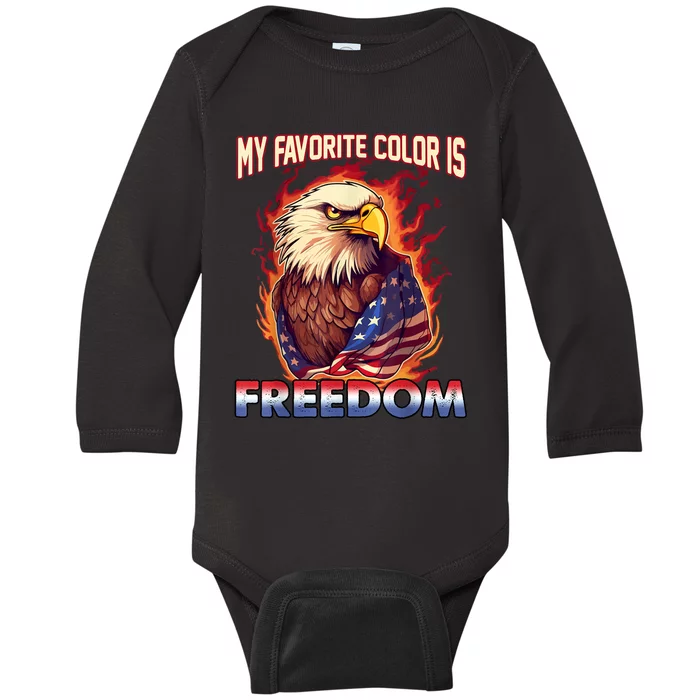 Eagle American Flag My Favorite Color Is Freedom Patriotic Baby Long Sleeve Bodysuit