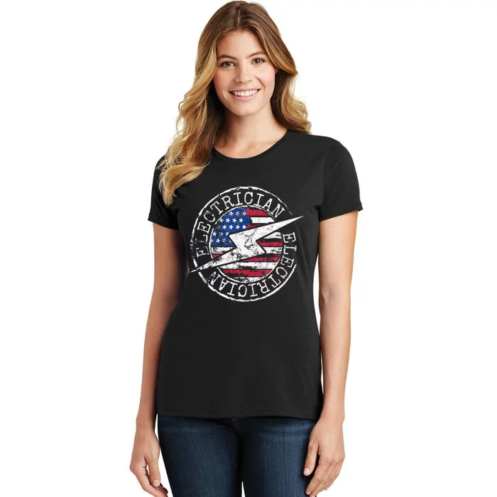 Electrician American Flag Electrical Gift USA Stamp Style Women's T-Shirt