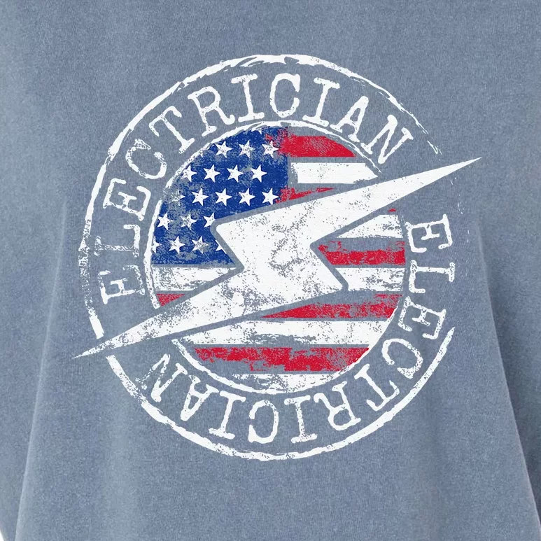 Electrician American Flag Electrical Gift USA Stamp Style Garment-Dyed Women's Muscle Tee