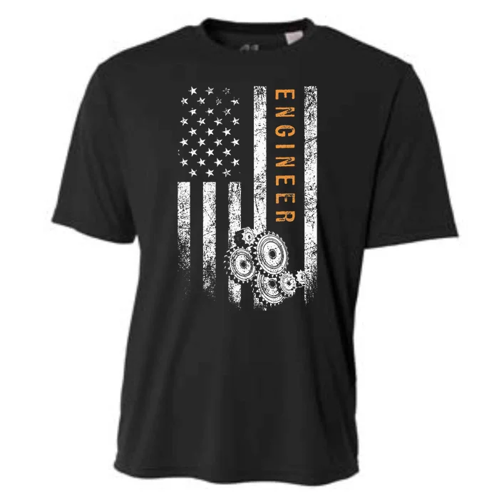 Engineer American Flag Design Engineering Cooling Performance Crew T-Shirt