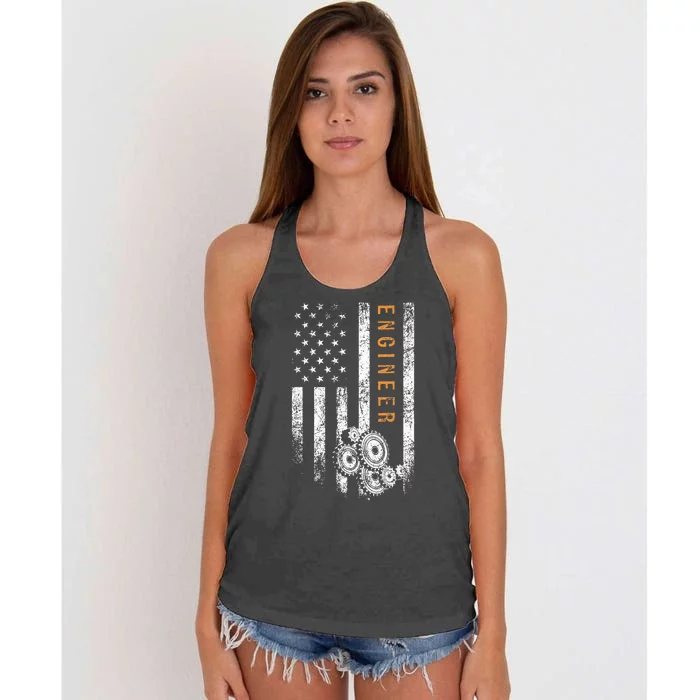 Engineer American Flag Design Engineering Women's Knotted Racerback Tank