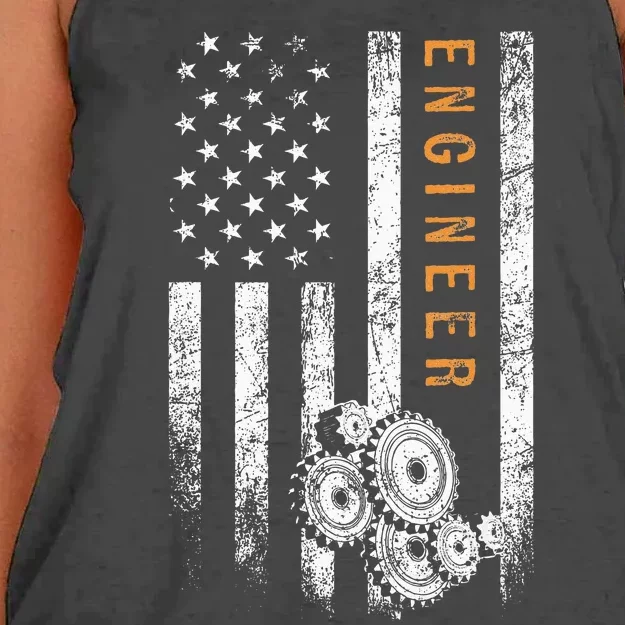 Engineer American Flag Design Engineering Women's Knotted Racerback Tank