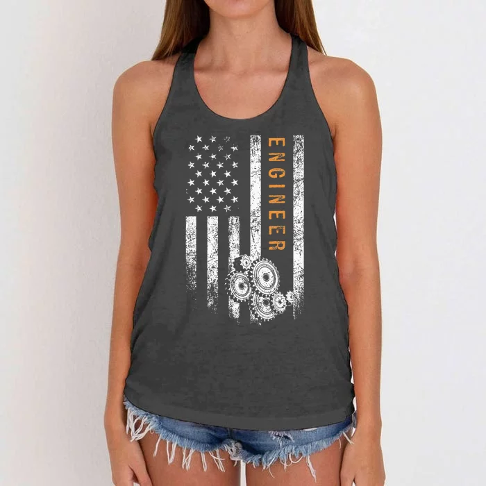 Engineer American Flag Design Engineering Women's Knotted Racerback Tank