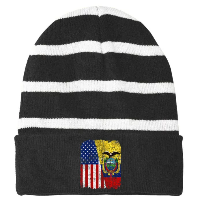 Ecuadorian American Flag Half USA Ecuador Root Proud Striped Beanie with Solid Band