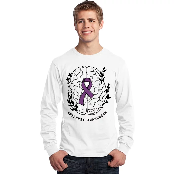 Epilepsy Awareness For Epilepsy Warrior Purple Ribbon Neurodiversity Tall Long Sleeve T-Shirt