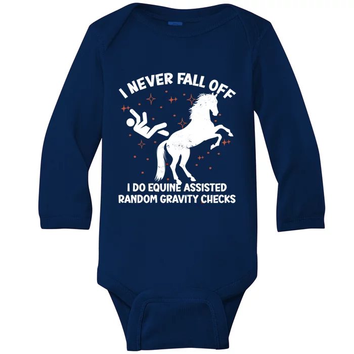 Equine Assisted Gravity Checks Funny Horse Gift Baby Long Sleeve Bodysuit