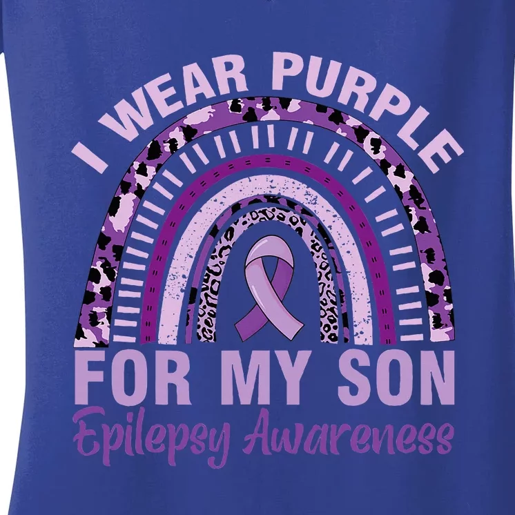 Epilepsy Awareness I Wear Purple For My Son Epilepsy Women's V-Neck T-Shirt