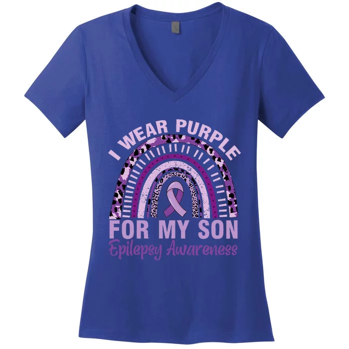 Epilepsy Awareness I Wear Purple For My Son Epilepsy Women's V-Neck T-Shirt