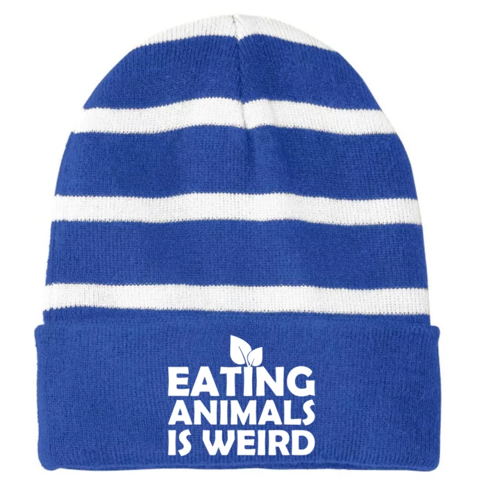 Eating Animals Is Weird Gift Vegan Vegetarian Support Striped Beanie with Solid Band