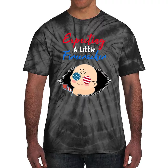 Expecting a Little Firecracker Pregnancy 4th of July Funny Tie-Dye T-Shirt