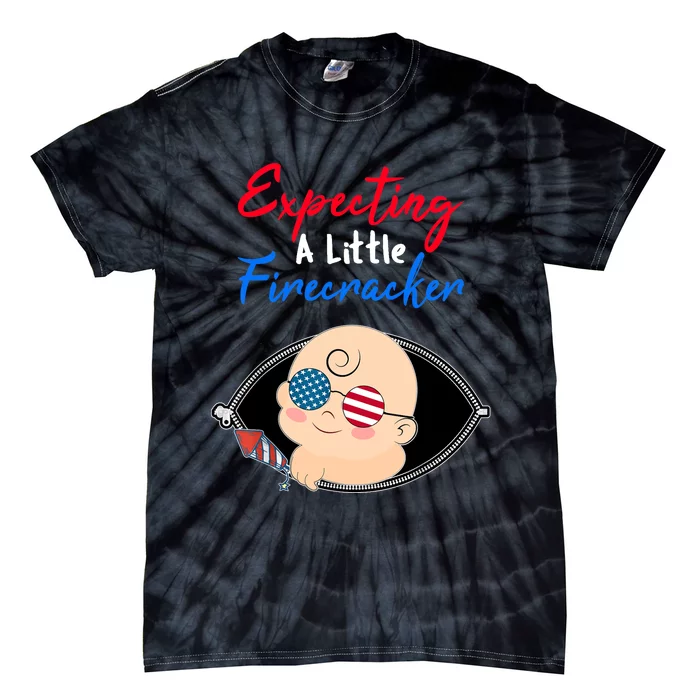 Expecting a Little Firecracker Pregnancy 4th of July Funny Tie-Dye T-Shirt