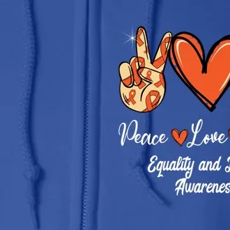 Equality And Liberty Awareness Peace Love Hope Orange Ribbon Gift Full Zip Hoodie