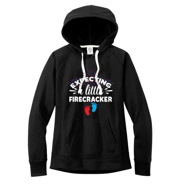 Expecting A Little Firecracker Pregnancy Mom To Be 4th July Meaningful Gift Women's Fleece Hoodie