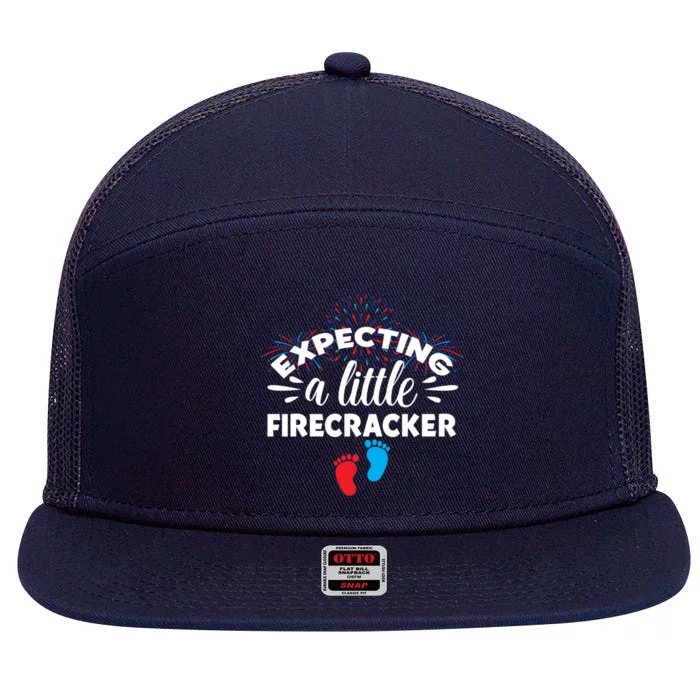 Expecting A Little Firecracker Pregnancy Mom To Be 4th July Meaningful Gift 7 Panel Mesh Trucker Snapback Hat