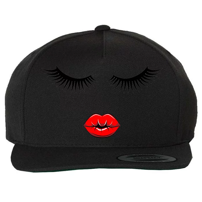 Eyelashes And Lips Wool Snapback Cap