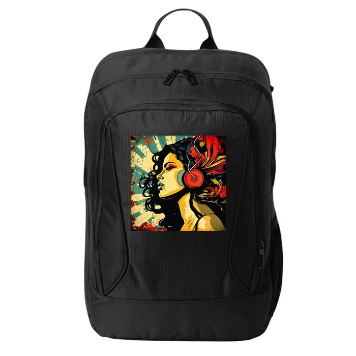 Excessivism Art Latina Woman Listening to Music City Backpack