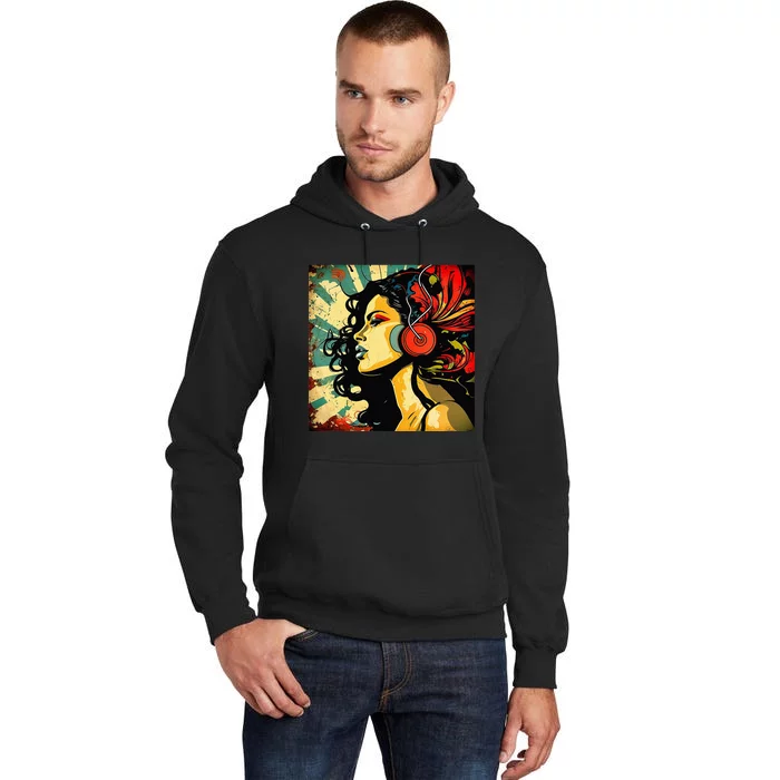 Excessivism Art Latina Woman Listening to Music Tall Hoodie