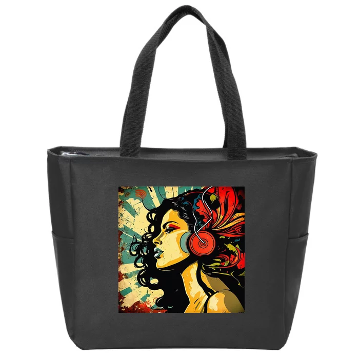 Excessivism Art Latina Woman Listening to Music Zip Tote Bag