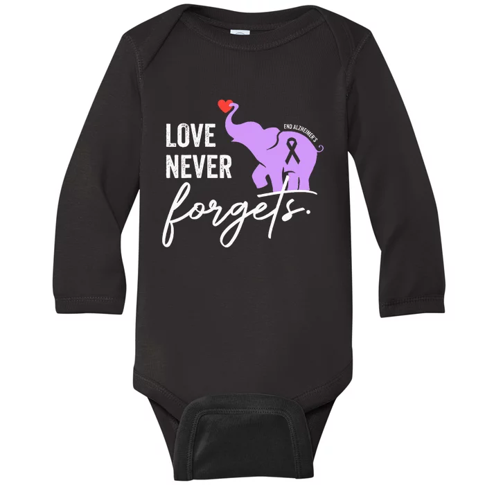 End Alzheimers Love Never Forgets Alzheimers Awareness Baby Long Sleeve Bodysuit