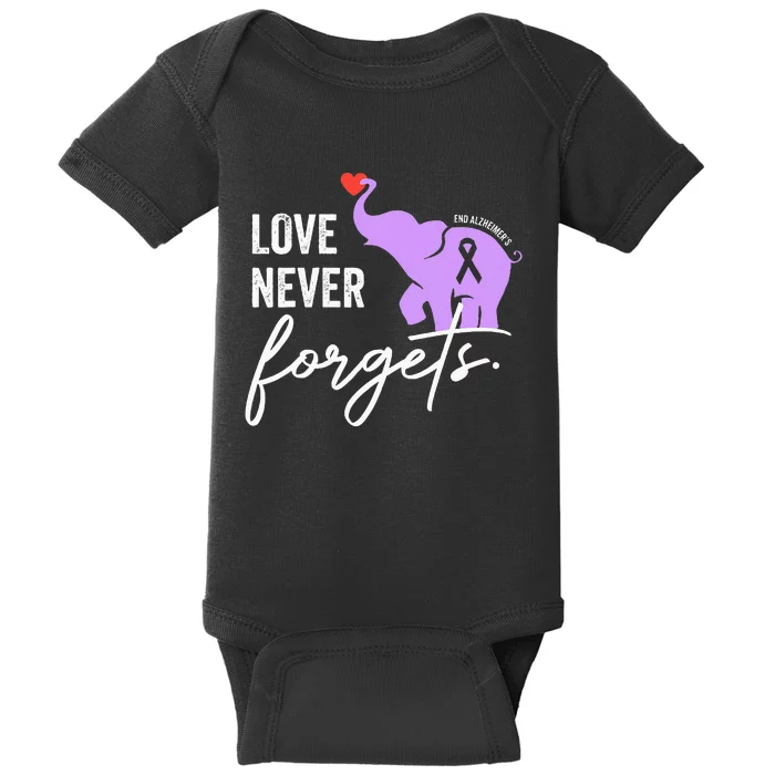 End Alzheimers Love Never Forgets Alzheimers Awareness Baby Bodysuit