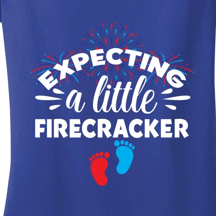 Expecting A Little Firecracker Pregnancy Mom To Be 4th July Gift Women's V-Neck T-Shirt