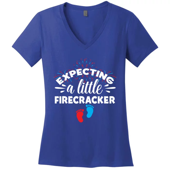 Expecting A Little Firecracker Pregnancy Mom To Be 4th July Gift Women's V-Neck T-Shirt