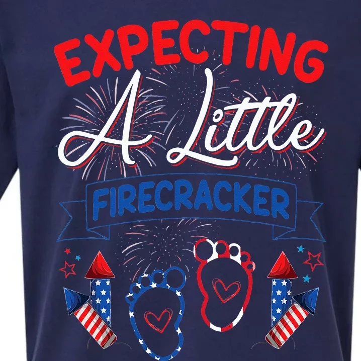 Expecting A Little Firecracker New Mom 4th Of July Pregnancy Sueded Cloud Jersey T-Shirt