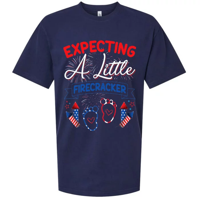 Expecting A Little Firecracker New Mom 4th Of July Pregnancy Sueded Cloud Jersey T-Shirt