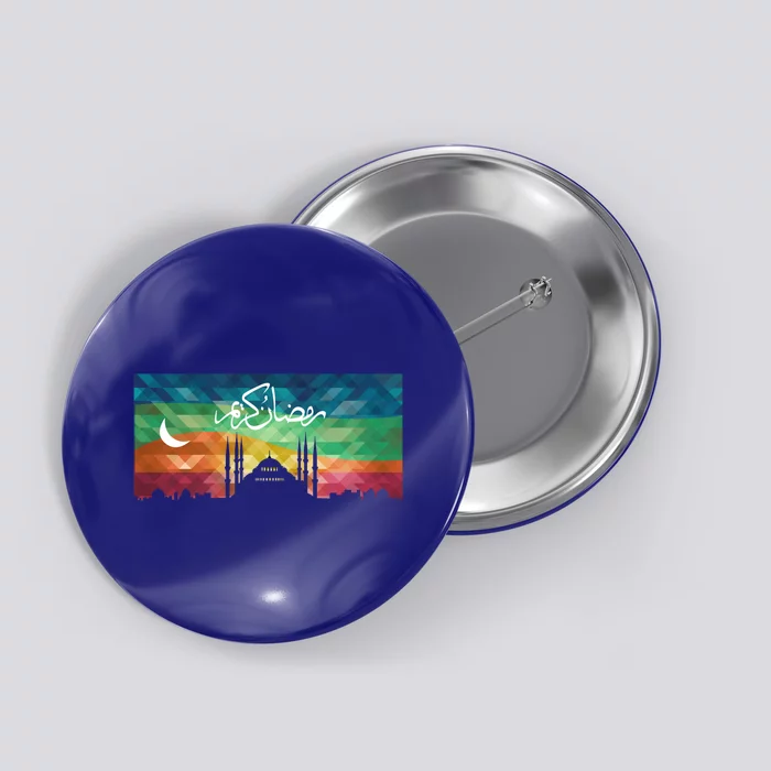 Eid Alfitr Mubarak Kareem Karim Celebration Colorful Mosque Gift Button