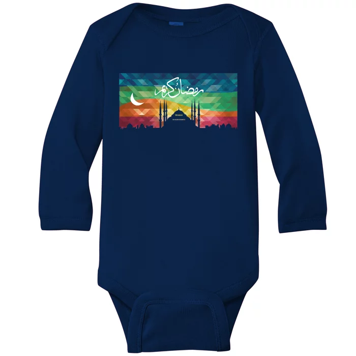 Eid Alfitr Mubarak Kareem Karim Celebration Colorful Mosque Gift Baby Long Sleeve Bodysuit