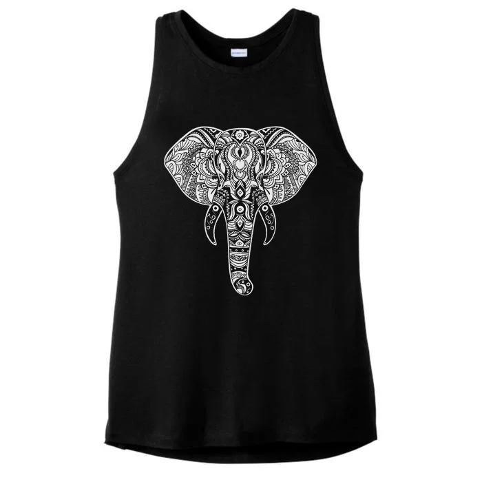 Elephant Art Mandala Design Spiritual Elephant Nature Ladies Tri-Blend Wicking Tank