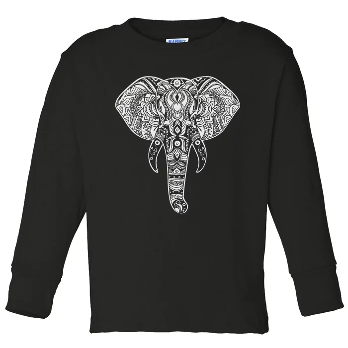 Elephant Art Mandala Design Spiritual Elephant Nature Toddler Long Sleeve Shirt