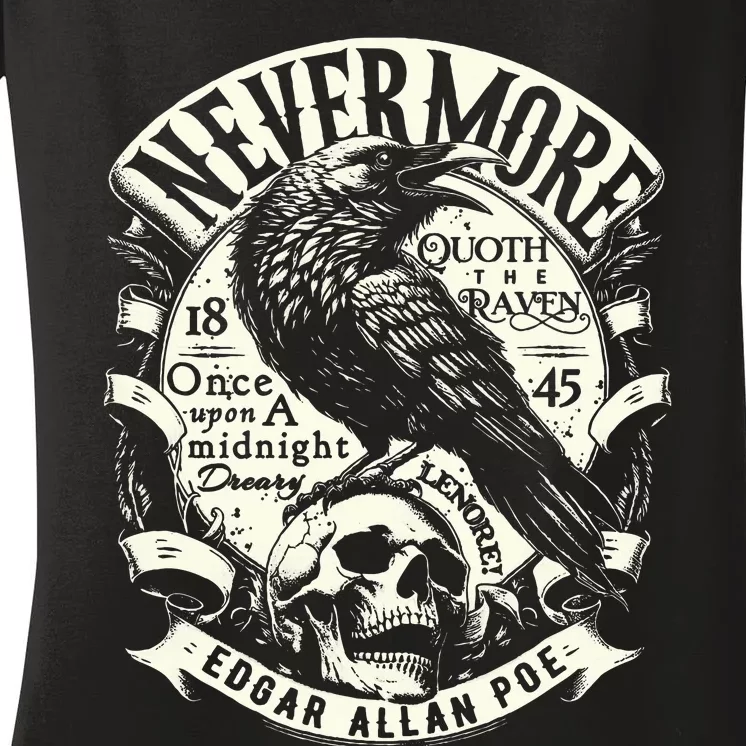 Edgar Allan Poe N.E.V.E.R.M.O.R.E Quoth The Raven Women's V-Neck T-Shirt