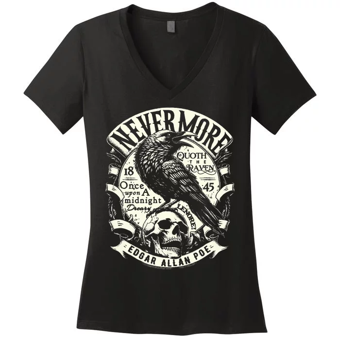 Edgar Allan Poe N.E.V.E.R.M.O.R.E Quoth The Raven Women's V-Neck T-Shirt