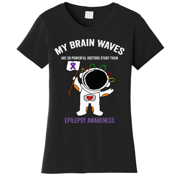 Epilepsy Awareness Purple Ribbon Spacethemed Epilepsy Women's T-Shirt