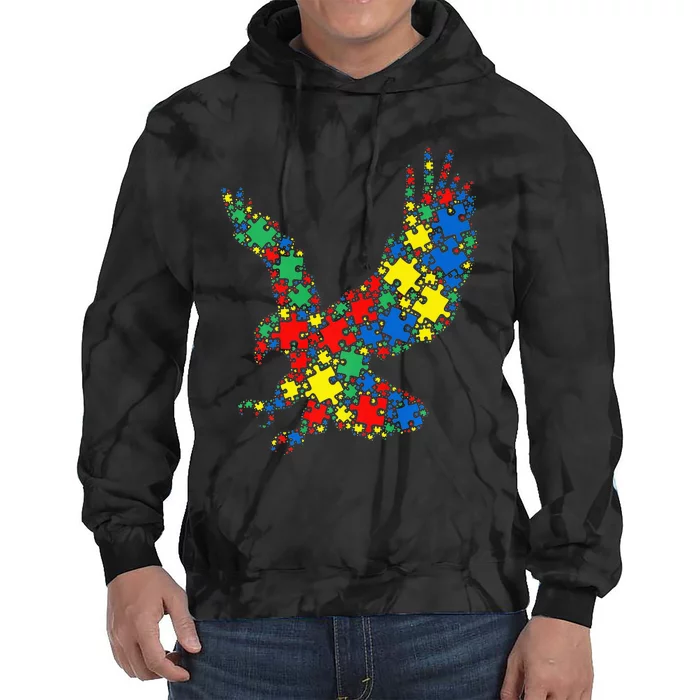 Eagle Autism Puzzle for Autism Awareness Tie Dye Hoodie