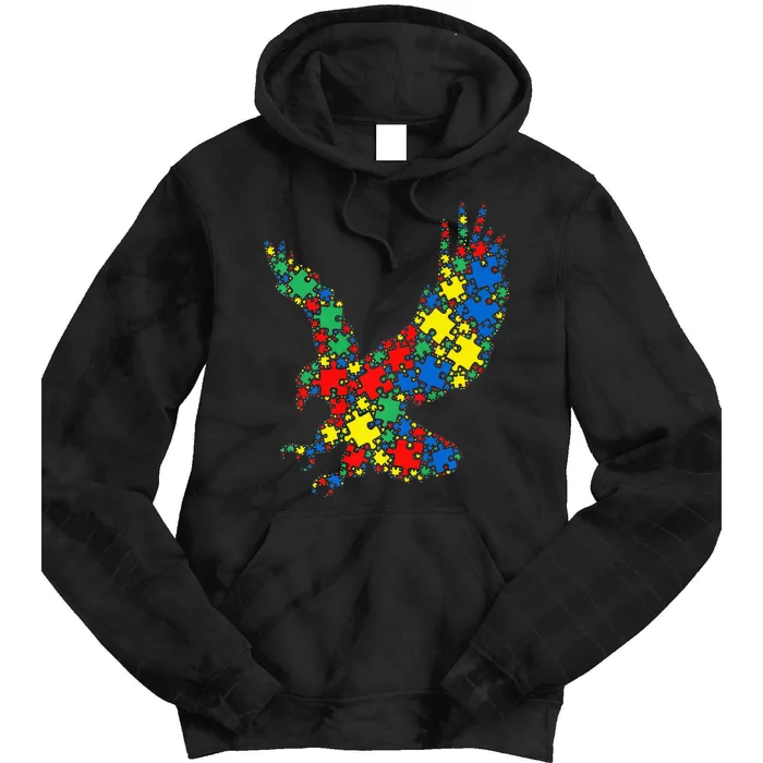 Eagle Autism Puzzle for Autism Awareness Tie Dye Hoodie