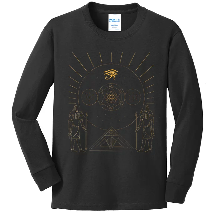 Egyptology Anubis Pyramids Symbol Kemetic Egyptian Kids Long Sleeve Shirt