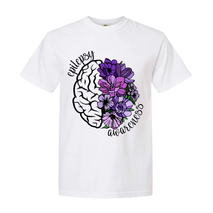 Epilepsy Awareness Purple Brain Flower Garment-Dyed Heavyweight T-Shirt